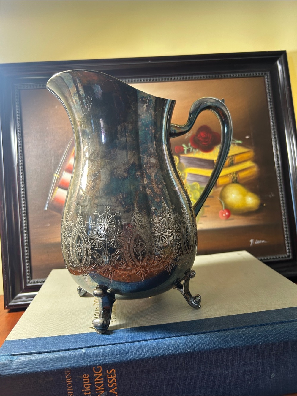 Vintage Floral-Etched Silver Plated Pitcher Engraved Leonard E.P.N.S  A1